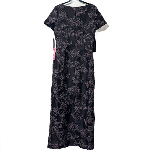 NWT Kay Unger Roslyn Floral Jacquard Gown Black & Lavender Women's Size 12 - Picture 9 of 15